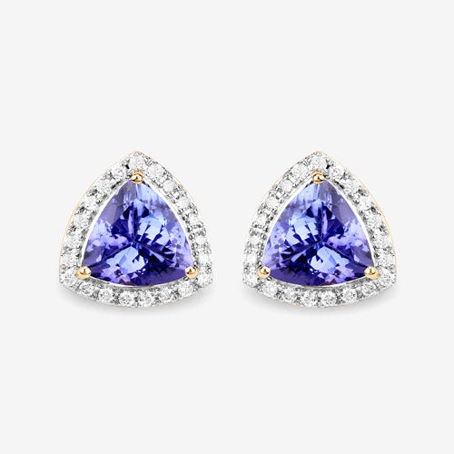 3.82 Carat Genuine Tanzanite and White Diamond 14K Yellow Gold Earrings by Bids.com