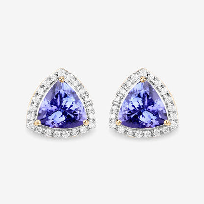 3.82 Carat Genuine Tanzanite and White Diamond 14K Yellow Gold Earrings by Bids.com