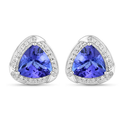 3.70 Carat Genuine Tanzanite and White Diamond 14K White Gold Earrings by Bids.com