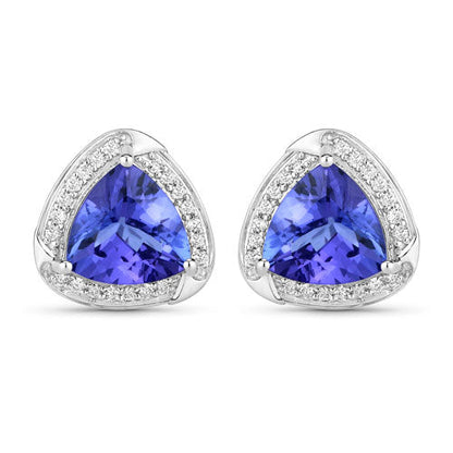 3.70 Carat Genuine Tanzanite and White Diamond 14K White Gold Earrings by Bids.com