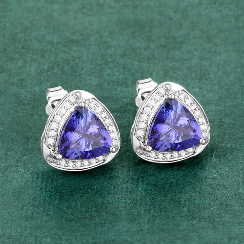 3.70 Carat Genuine Tanzanite and White Diamond 14K White Gold Earrings by Bids.com