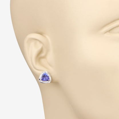 3.70 Carat Genuine Tanzanite and White Diamond 14K White Gold Earrings by Bids.com