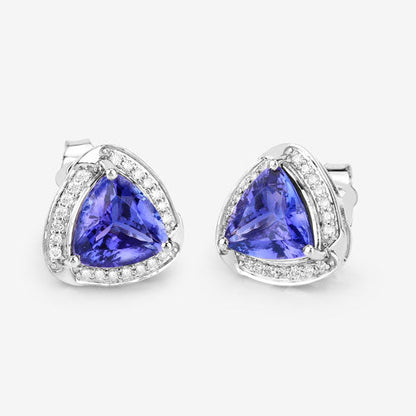 3.70 Carat Genuine Tanzanite and White Diamond 14K White Gold Earrings by Bids.com