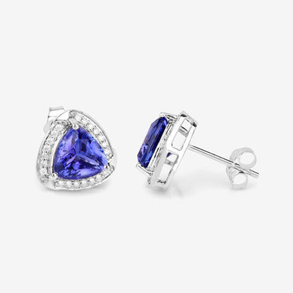 3.70 Carat Genuine Tanzanite and White Diamond 14K White Gold Earrings by Bids.com