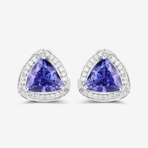 3.70 Carat Genuine Tanzanite and White Diamond 14K White Gold Earrings by Bids.com