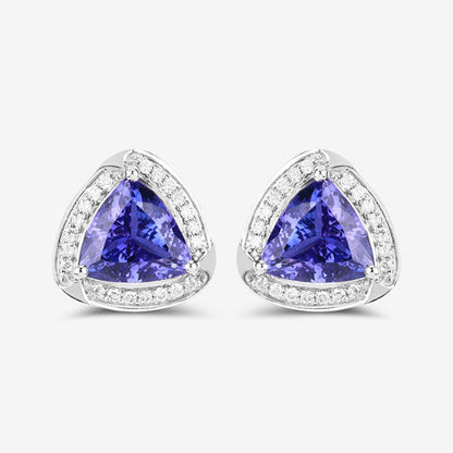 3.70 Carat Genuine Tanzanite and White Diamond 14K White Gold Earrings by Bids.com