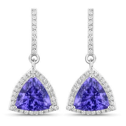 3.86 Carat Genuine Tanzanite and White Diamond 14K White Gold Earrings by Bids.com