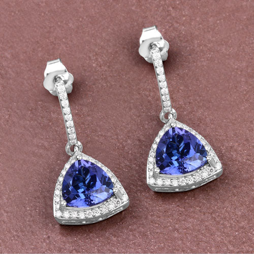 3.86 Carat Genuine Tanzanite and White Diamond 14K White Gold Earrings by Bids.com