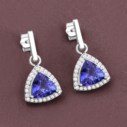 3.86 Carat Genuine Tanzanite and White Diamond 14K White Gold Earrings by Bids.com