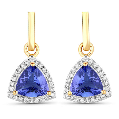 3.86 Carat Genuine Tanzanite and White Diamond 14K Yellow Gold Earrings by Bids.com