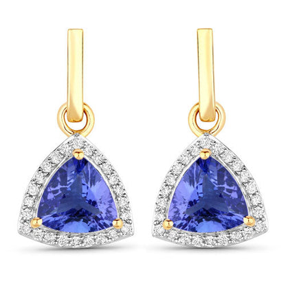3.86 Carat Genuine Tanzanite and White Diamond 14K Yellow Gold Earrings by Bids.com