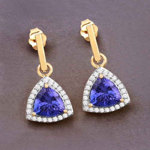 3.86 Carat Genuine Tanzanite and White Diamond 14K Yellow Gold Earrings by Bids.com