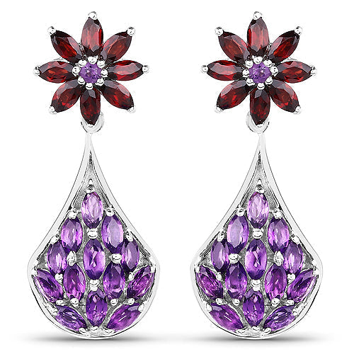 3.80 Carat Genuine Amethyst, Garnet and Amethyst .925 Sterling Silver Earrings  DestGlow