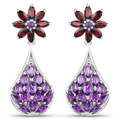 3.80 Carat Genuine Amethyst, Garnet and Amethyst .925 Sterling Silver Earrings  DestGlow