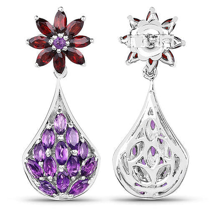 3.80 Carat Genuine Amethyst, Garnet and Amethyst .925 Sterling Silver Earrings  DestGlow