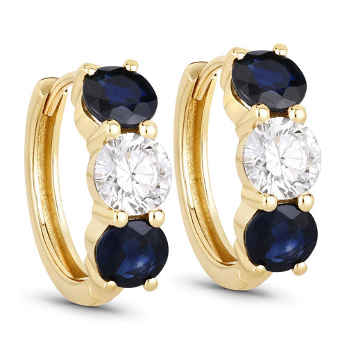3.60 Carat Genuine Blue Sapphire and Lab Grown Diamond 14K Yellow Gold Earrings by Bids.com