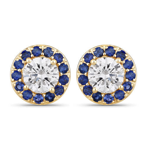 1.52 Carat Genuine Blue Sapphire and Lab Grown Diamond 14K Yellow Gold Earrings by Bids.com