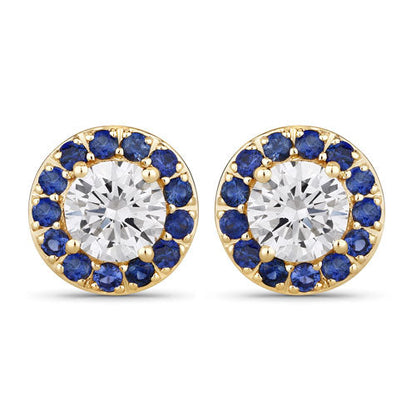 1.52 Carat Genuine Blue Sapphire and Lab Grown Diamond 14K Yellow Gold Earrings by Bids.com