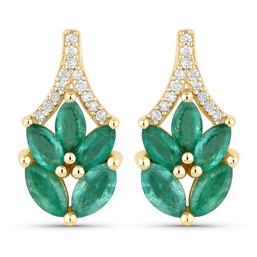 0.91 Carat Genuine Zambian Emerald and White Diamond 14K Yellow Gold Earrings by Bids.com