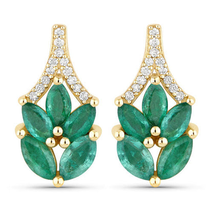 0.91 Carat Genuine Zambian Emerald and White Diamond 14K Yellow Gold Earrings by Bids.com