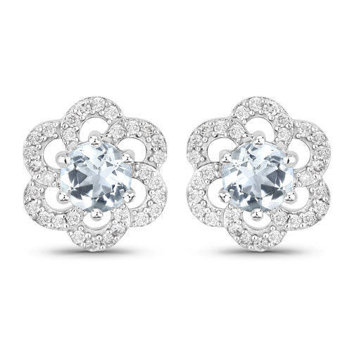 0.60 Carat Genuine Aquamarine and White Diamond 14K White Gold Earrings  DestGlow