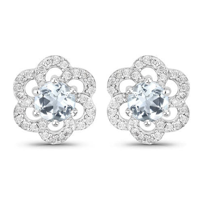 0.60 Carat Genuine Aquamarine and White Diamond 14K White Gold Earrings  DestGlow