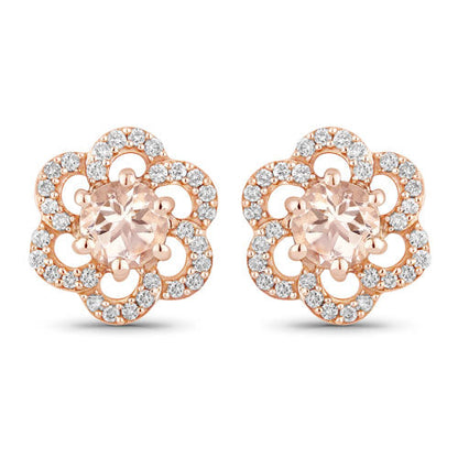 0.61 Carat Genuine Morganite and White Diamond 14K Rose Gold Earrings  DestGlow