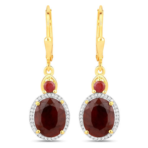 6.98 Carat Dyed Ruby and White Diamond .925 Sterling Silver Earrings by Bids.com