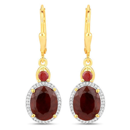 6.98 Carat Dyed Ruby and White Diamond .925 Sterling Silver Earrings by Bids.com