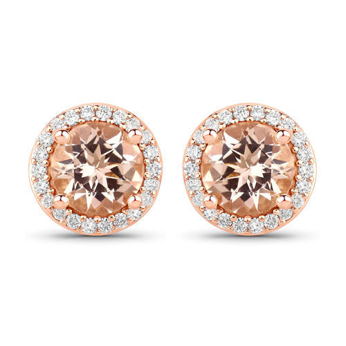 1.60 Carat Genuine Morganite and White Diamond 14K Rose Gold Earrings  DestGlow