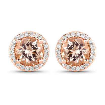 1.60 Carat Genuine Morganite and White Diamond 14K Rose Gold Earrings  DestGlow