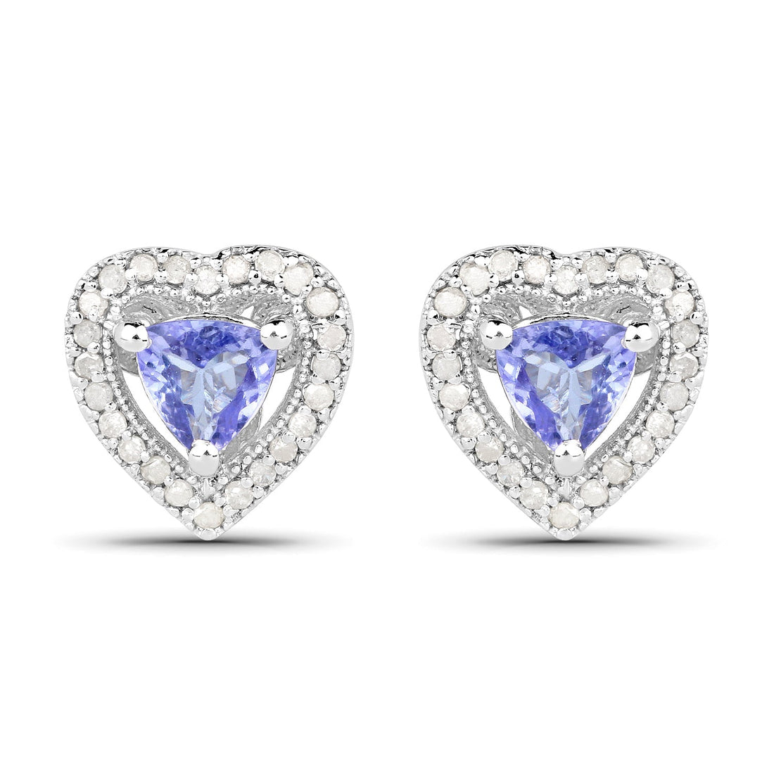 1.20 Carat Genuine Tanzanite &amp; White Diamond .925 Sterling Silver Earrings 