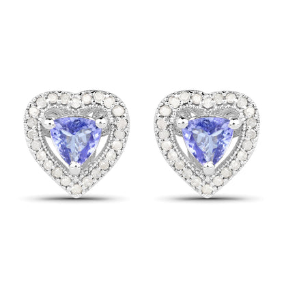 1.20 Carat Genuine Tanzanite &amp; White Diamond .925 Sterling Silver Earrings