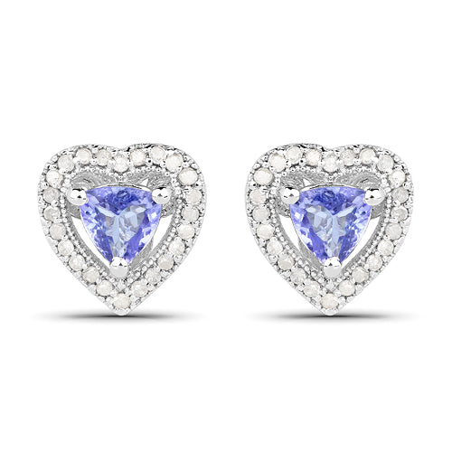 1.20 Carat Genuine Tanzanite &amp; White Diamond .925 Sterling Silver Earrings  DestGlow