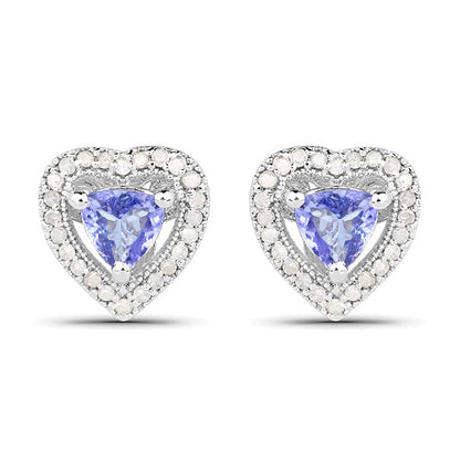 1.20 Carat Genuine Tanzanite &amp; White Diamond .925 Sterling Silver Earrings  DestGlow