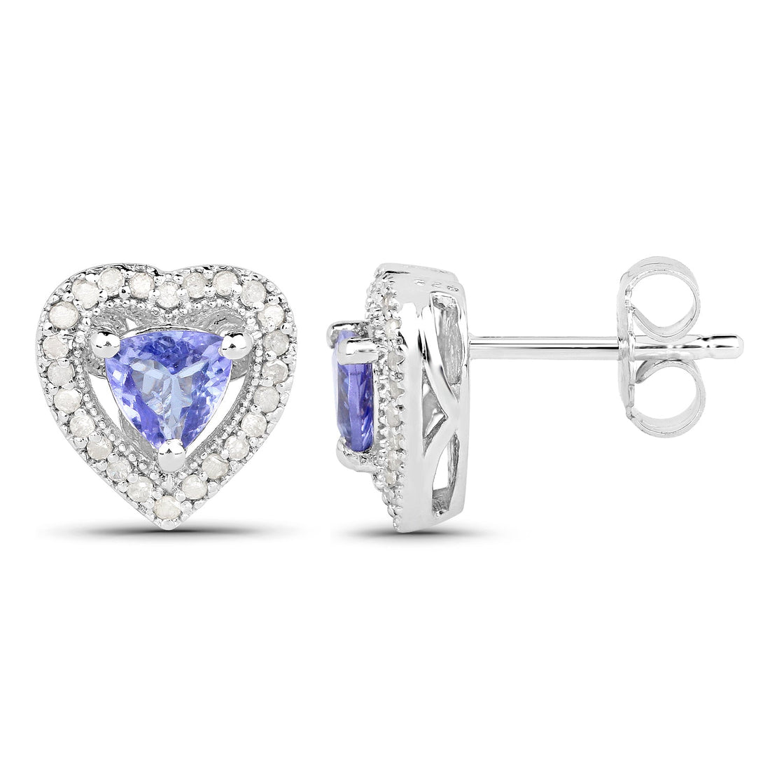 1.20 Carat Genuine Tanzanite &amp; White Diamond .925 Sterling Silver Earrings 