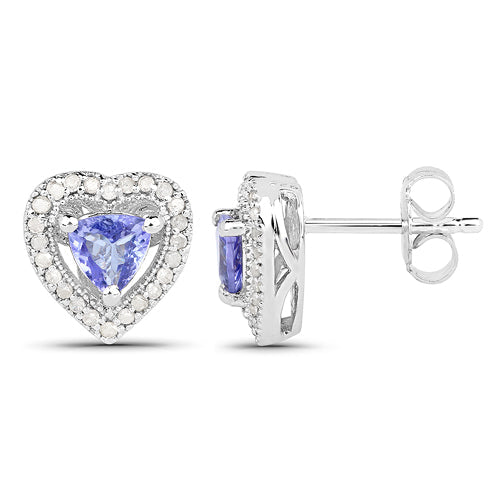 1.20 Carat Genuine Tanzanite &amp; White Diamond .925 Sterling Silver Earrings  DestGlow