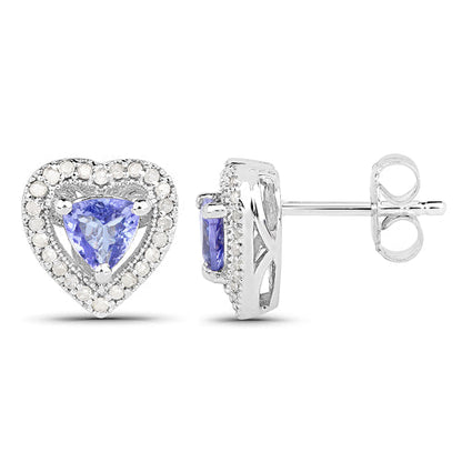 1.20 Carat Genuine Tanzanite &amp; White Diamond .925 Sterling Silver Earrings  DestGlow