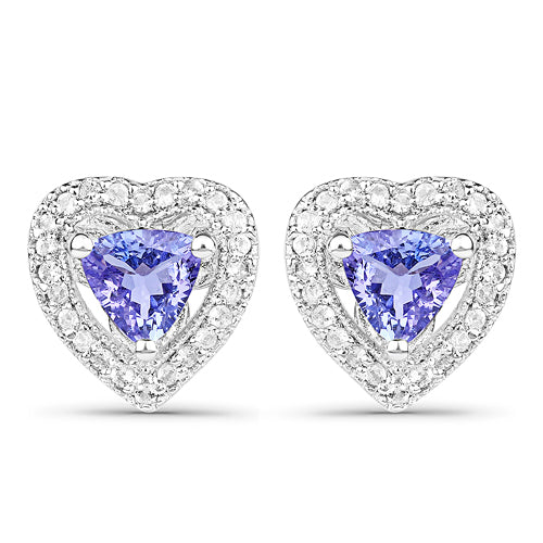 1.18 Carat Genuine Tanzanite &amp; White Topaz .925 Sterling Silver Earrings  DestGlow