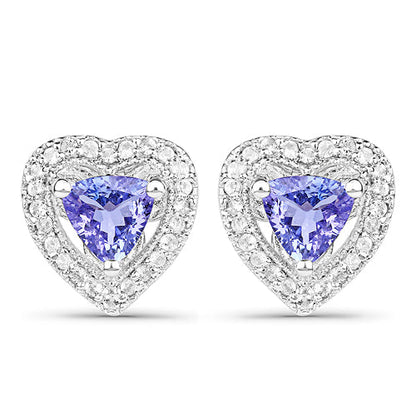 1.18 Carat Genuine Tanzanite &amp; White Topaz .925 Sterling Silver Earrings  DestGlow