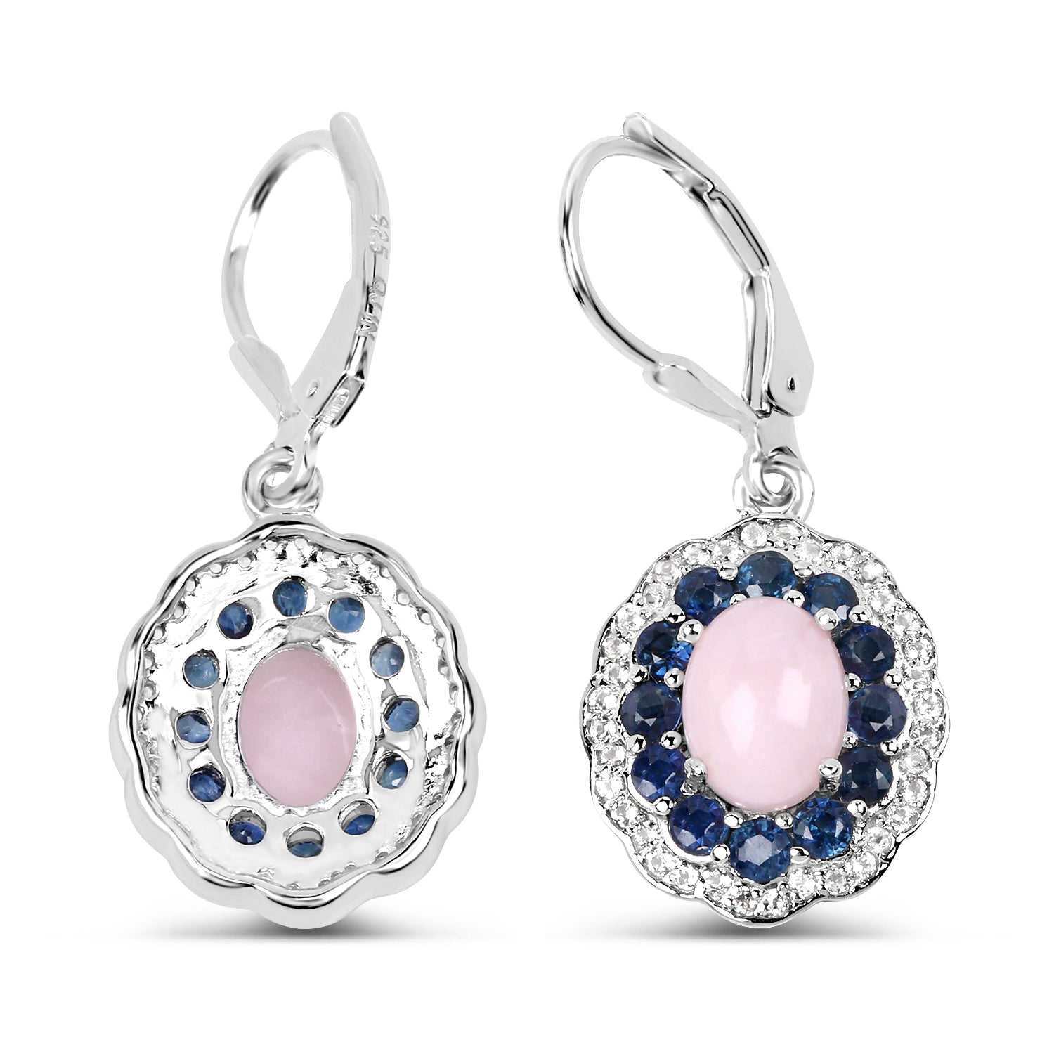 4.00 Carat Genuine Opal Pink, Blue Sapphire and White Topaz .925 Sterling Silver Earrings by Bids.com