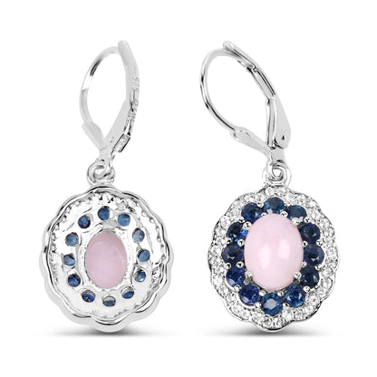 4.00 Carat Genuine Opal Pink, Blue Sapphire and White Topaz .925 Sterling Silver Earrings by Bids.com