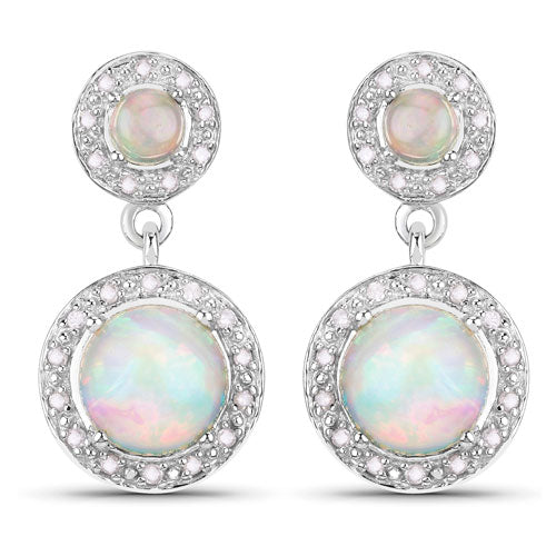 2.27 Carat Genuine Ethiopian Opal and White Diamond .925 Sterling Silver Earrings by Bids.com