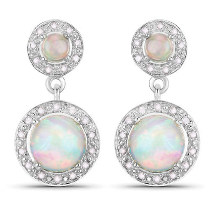2.27 Carat Genuine Ethiopian Opal and White Diamond .925 Sterling Silver Earrings by Bids.com