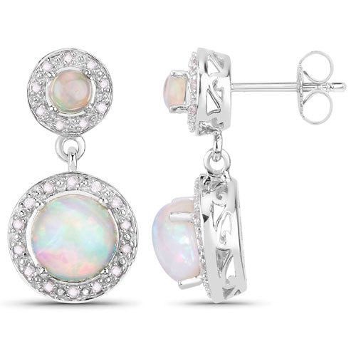 2.27 Carat Genuine Ethiopian Opal and White Diamond .925 Sterling Silver Earrings by Bids.com