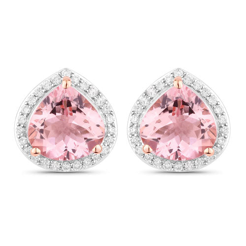 3.27 Carat Genuine Morganite and White Diamond 14K Rose Gold Earrings by Bids.com