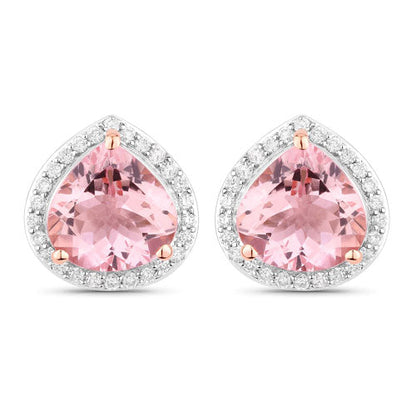 3.27 Carat Genuine Morganite and White Diamond 14K Rose Gold Earrings by Bids.com