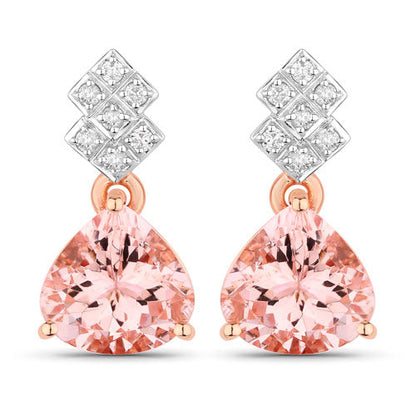 3.31 Carat Genuine Morganite and White Diamond 14K Rose Gold Earrings