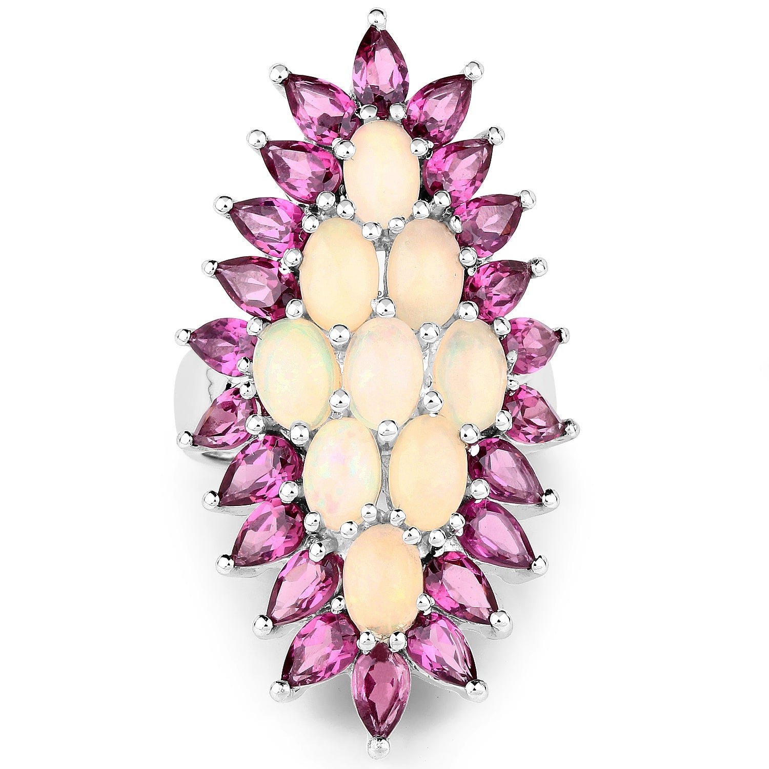 8.37 Carat Genuine Opal &amp; Rhodolite .925 Sterling Silver Ring by Bids.com