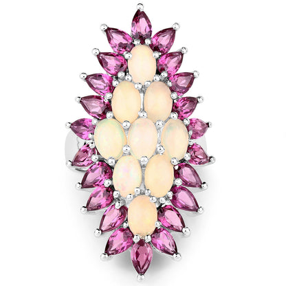 8.37 Carat Genuine Opal &amp; Rhodolite .925 Sterling Silver Ring by Bids.com